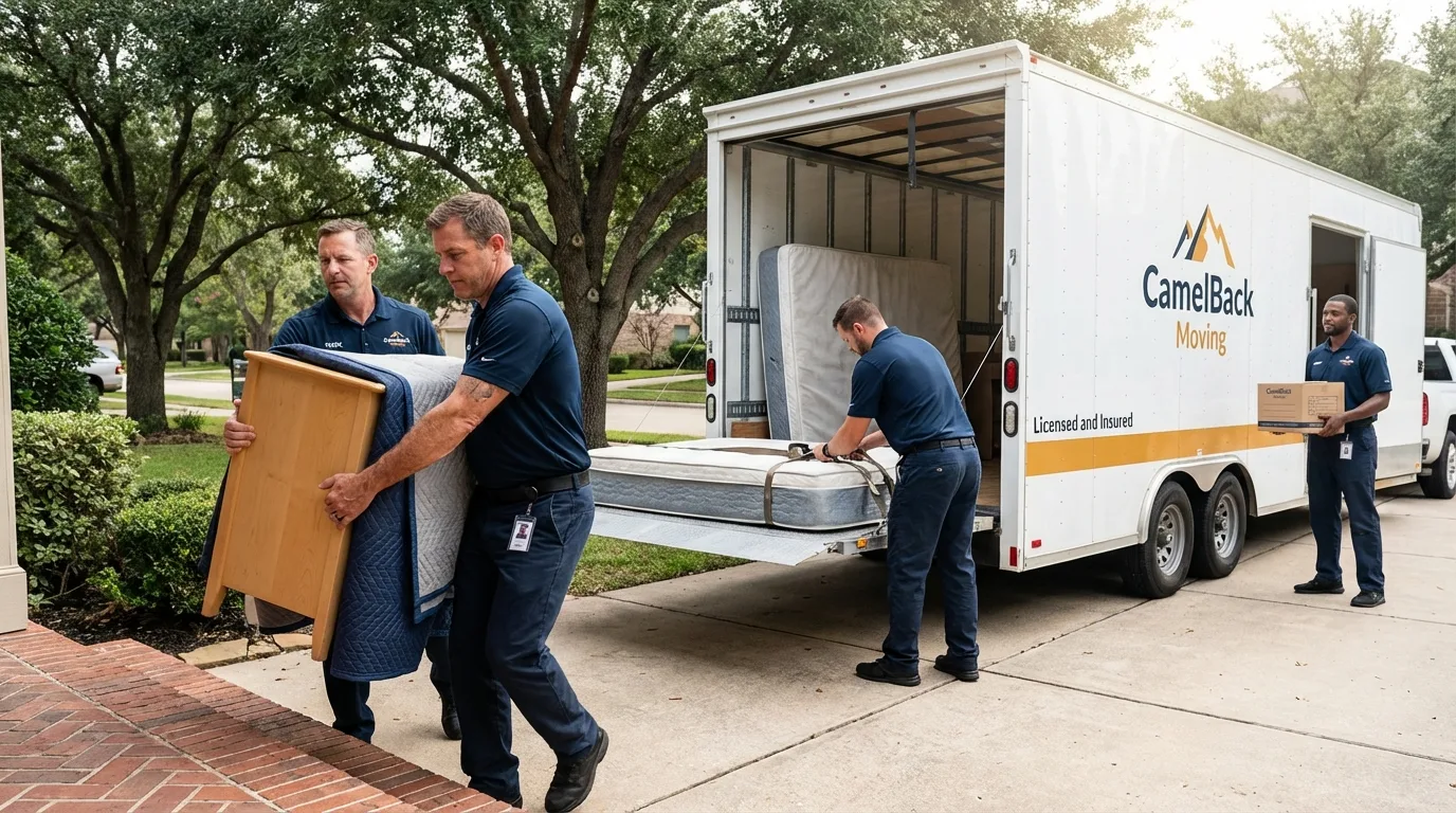 Crew loading residential truck for cross-state move from New Matamoras, OH