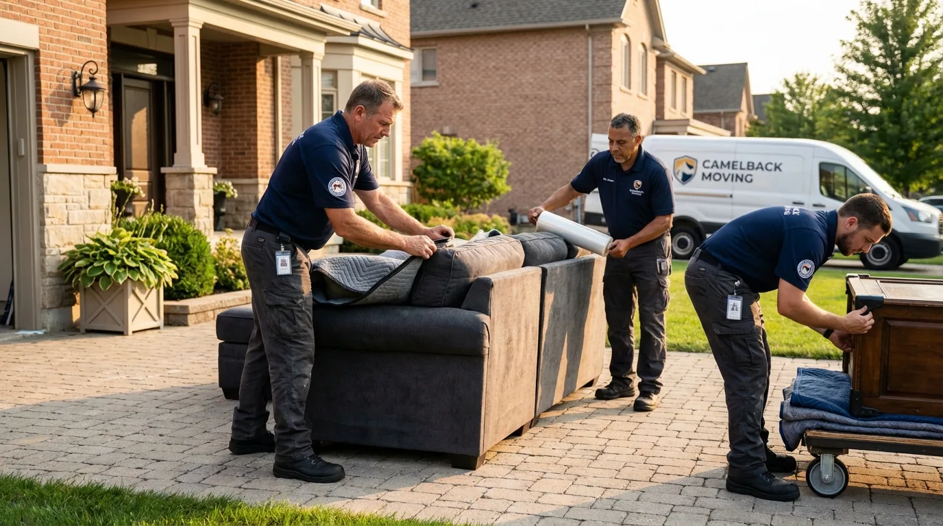 Large estate moving crew wrapping furniture in New Matamoras, OH