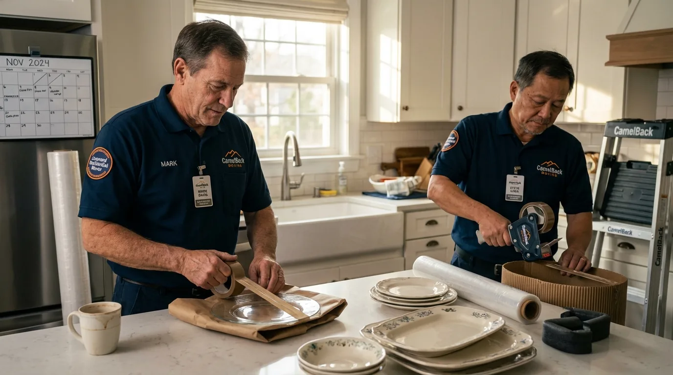 Professional crew packing kitchen dishware in New Matamoras, OH